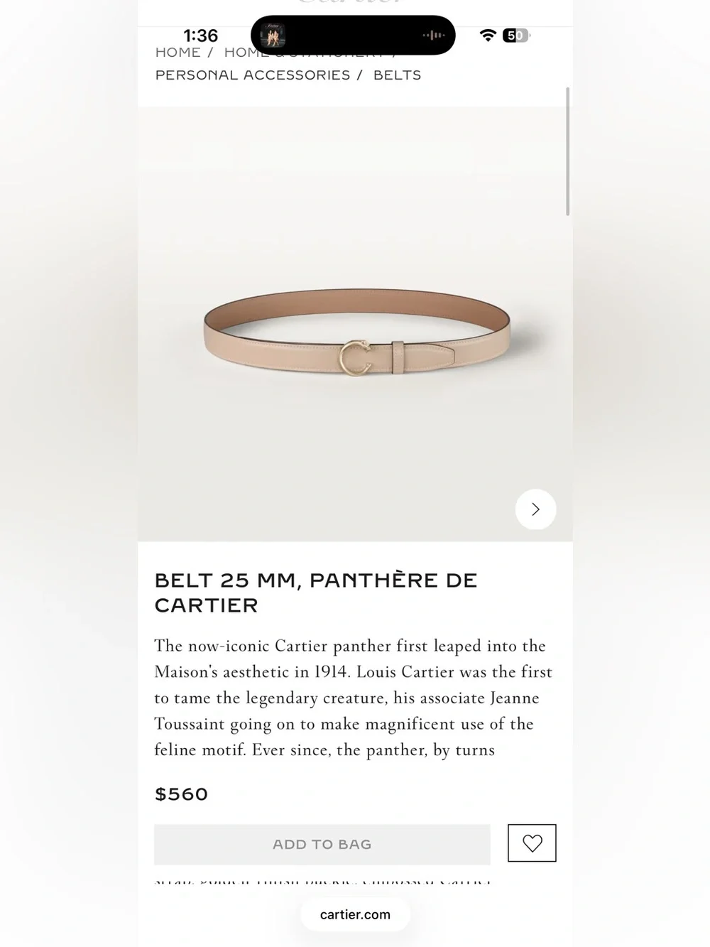 Cartier panthere belt SM